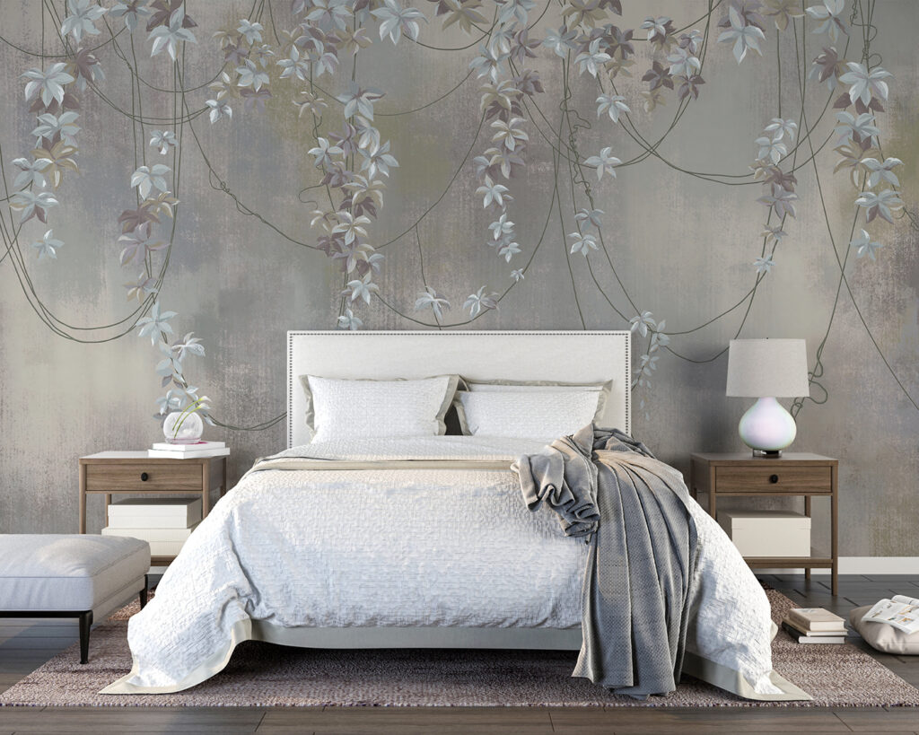 Bloemslingers op verweerd grijs — interieur 2
