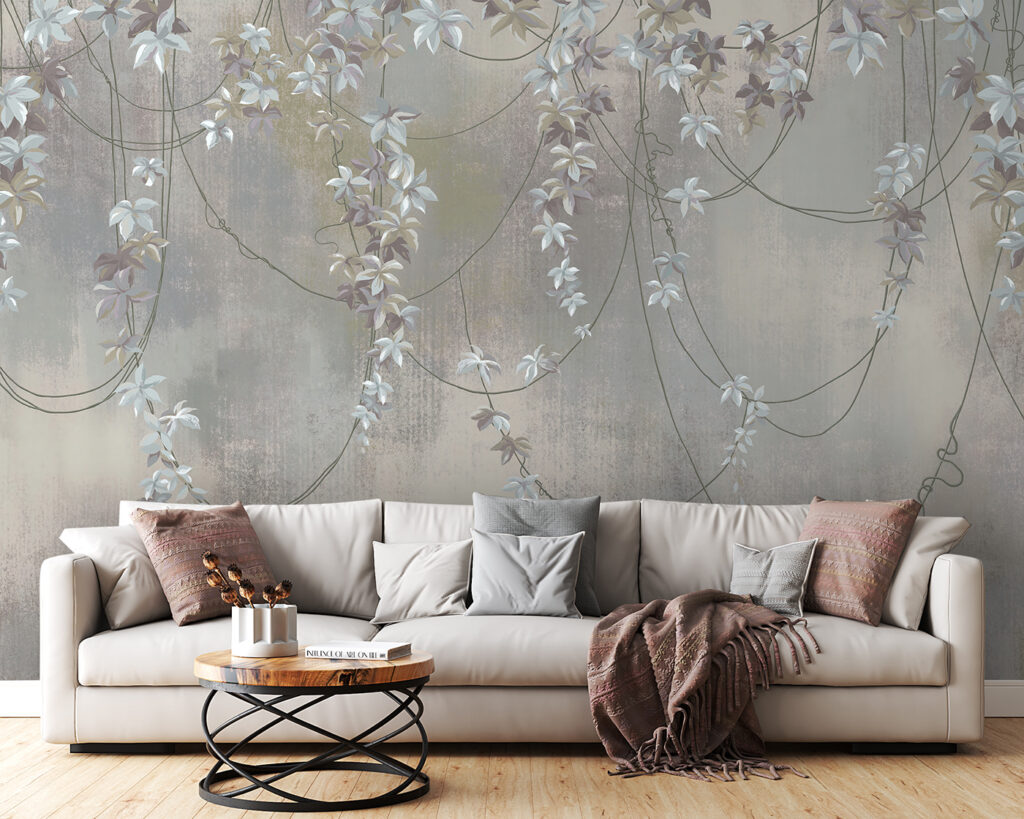 Bloemslingers op verweerd grijs — interieur 1