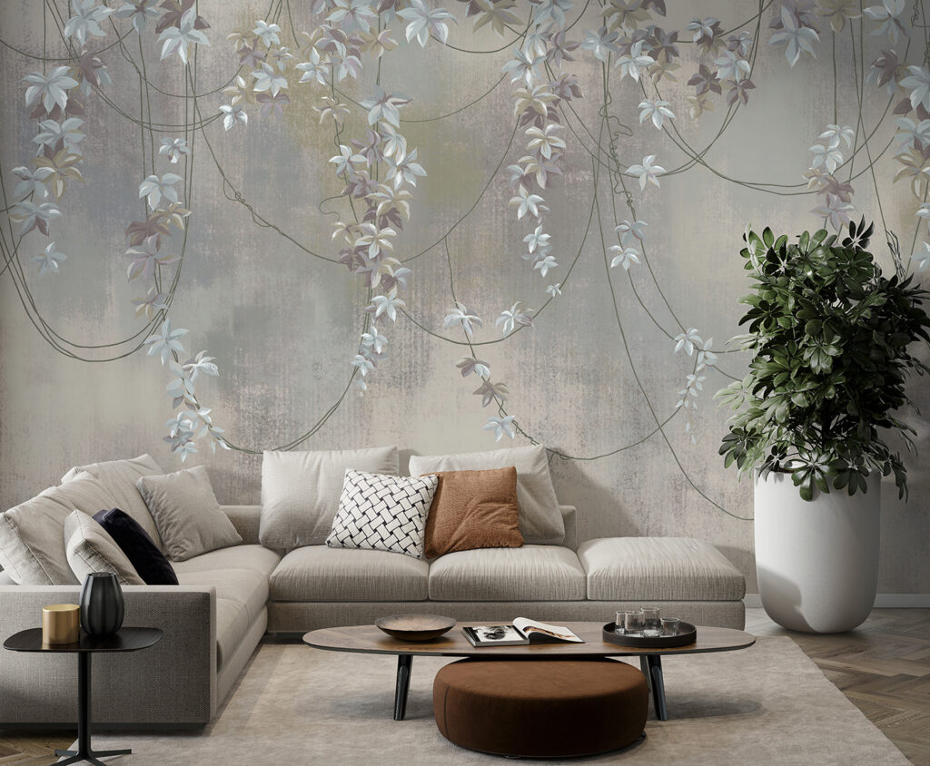 Bloemslingers op verweerd grijs — interieur 5