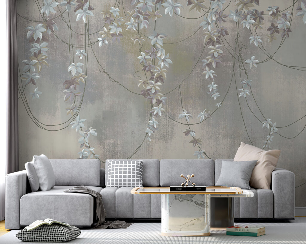 Bloemslingers op verweerd grijs — interieur 6