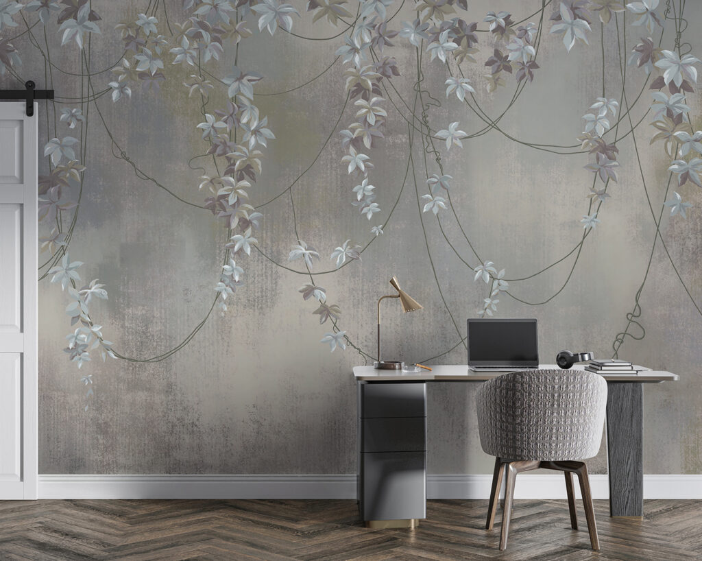 Bloemslingers op verweerd grijs — interieur 7