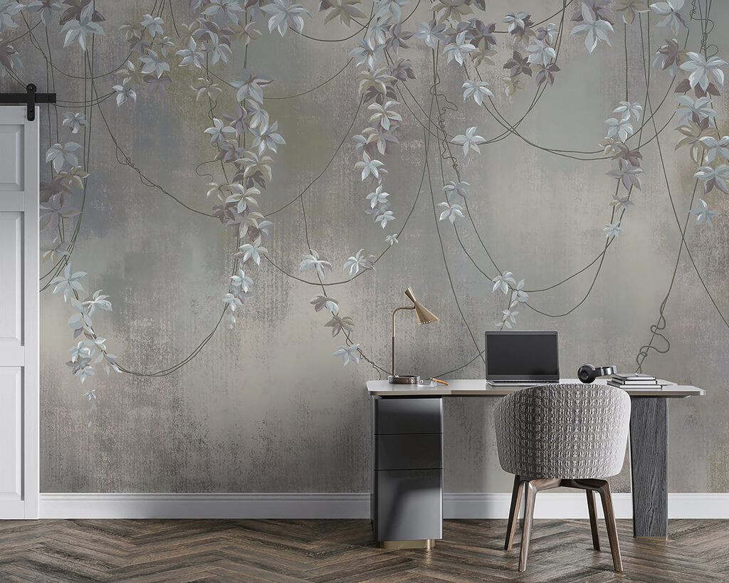 Bloemslingers op verweerd grijs — interieur 8