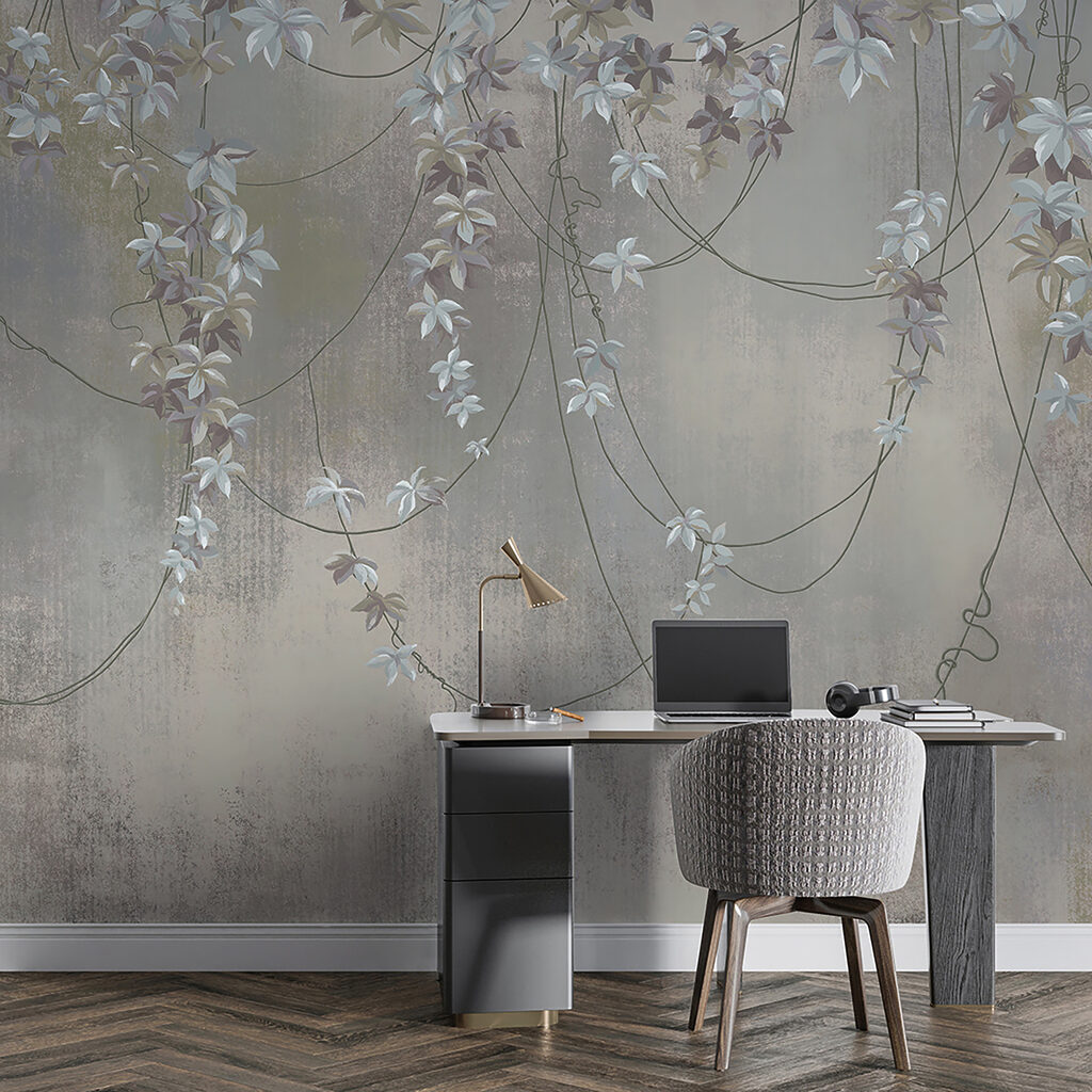 Bloemslingers op verweerd grijs — interieur 9