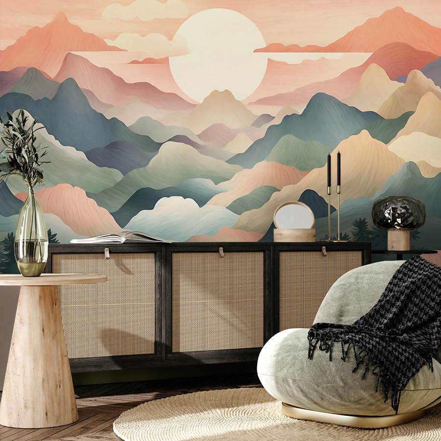 Zon tussen kleurrijke berglagen — interieur 1