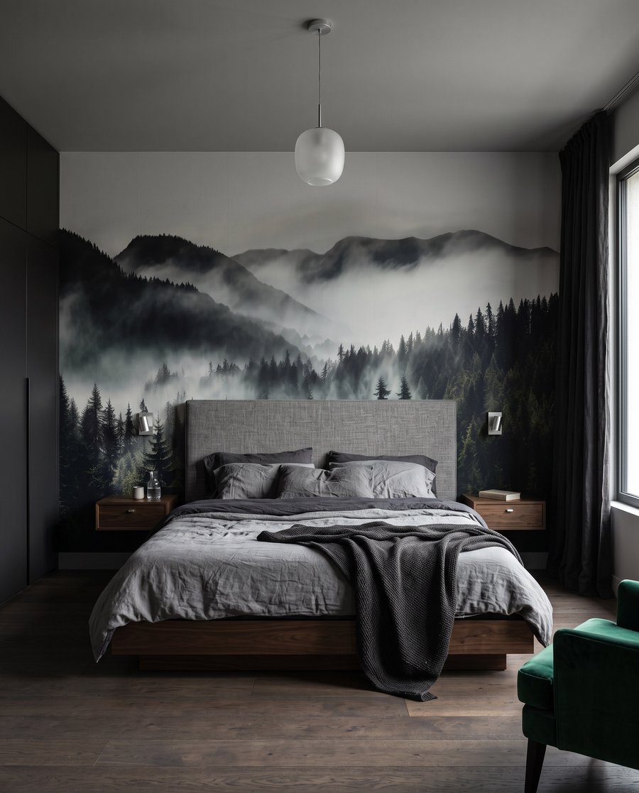 Nevel over donkergroene bergbossen — interieur 3