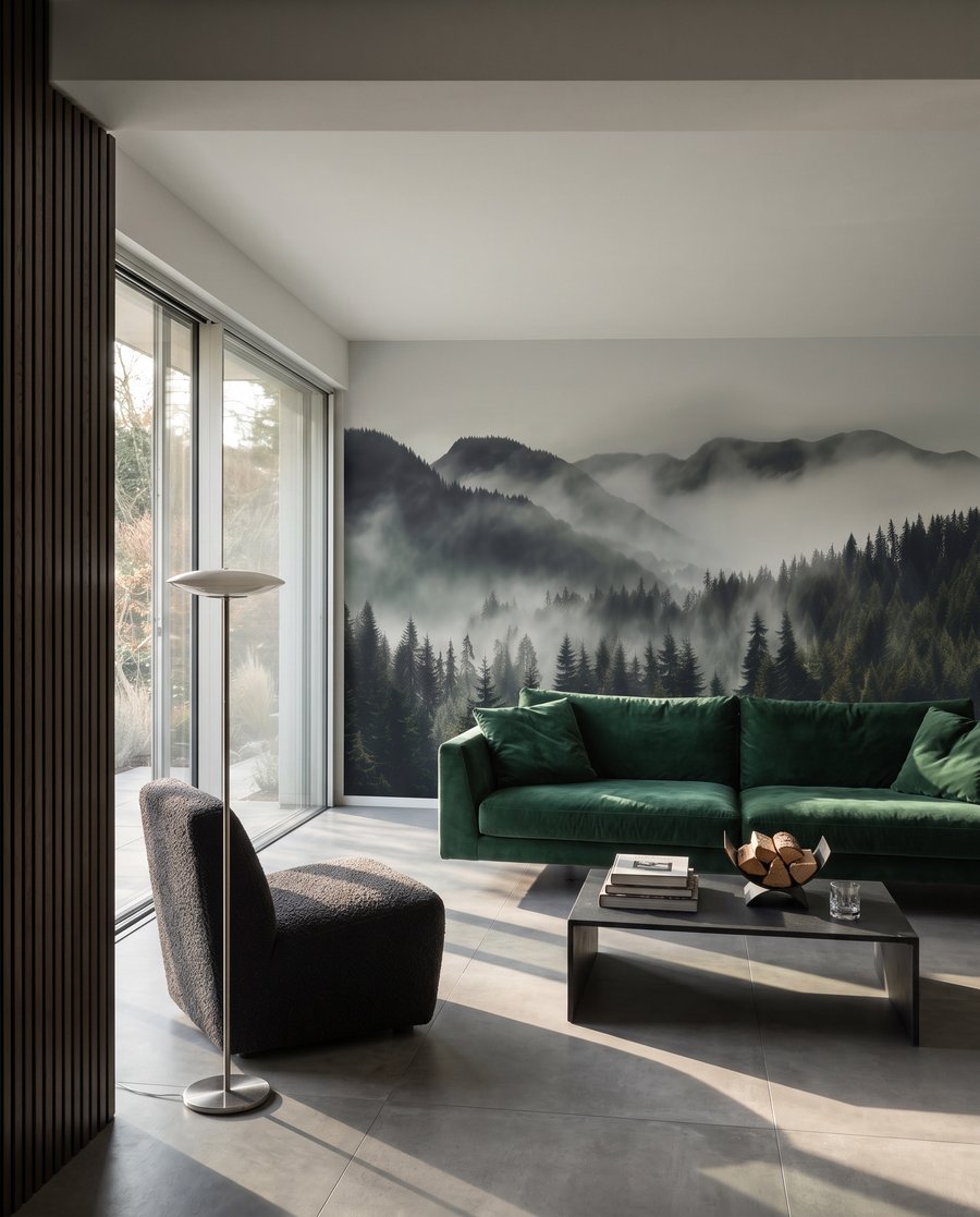 Nevel over donkergroene bergbossen — interieur 4
