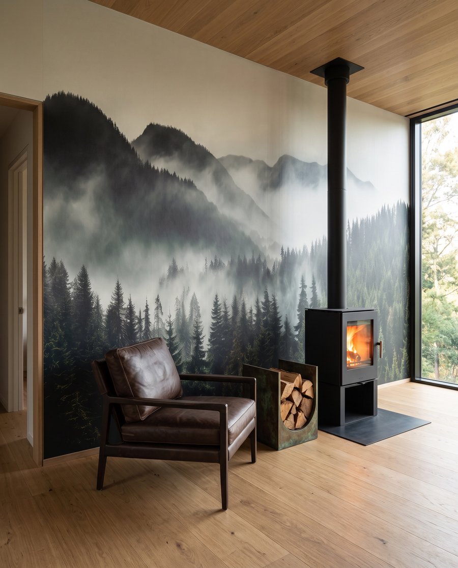 Nevel over donkergroene bergbossen — interieur 5