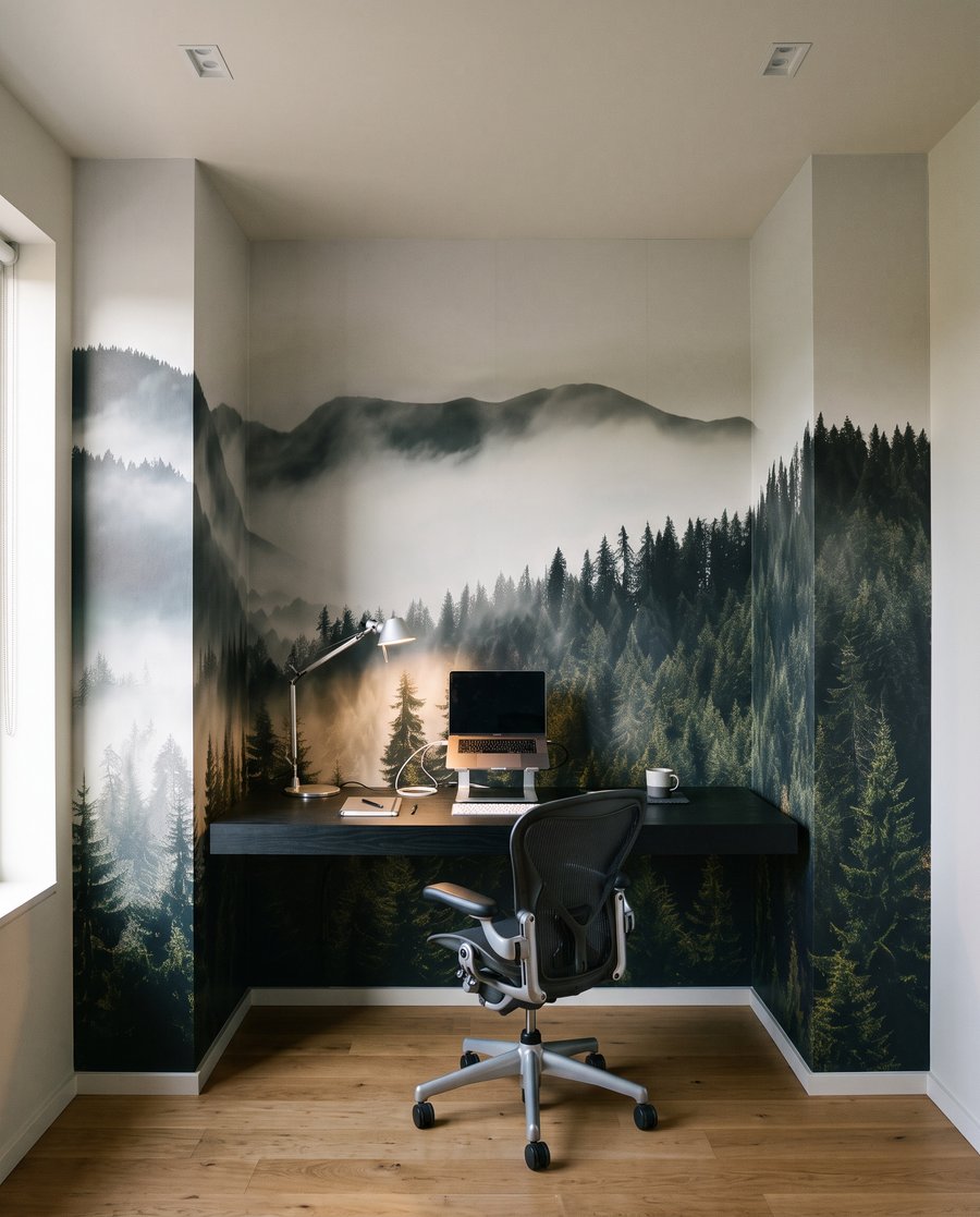 Nevel over donkergroene bergbossen — interieur 7