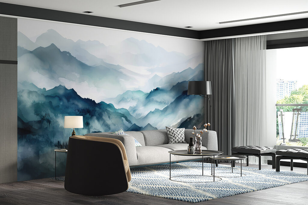 Blauwe bergruggen in waterverf — interieur 4