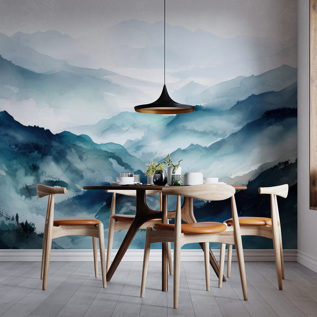 Blauwe bergruggen in waterverf — interieur 5