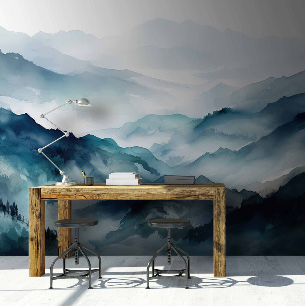 Blauwe bergruggen in waterverf — interieur 3