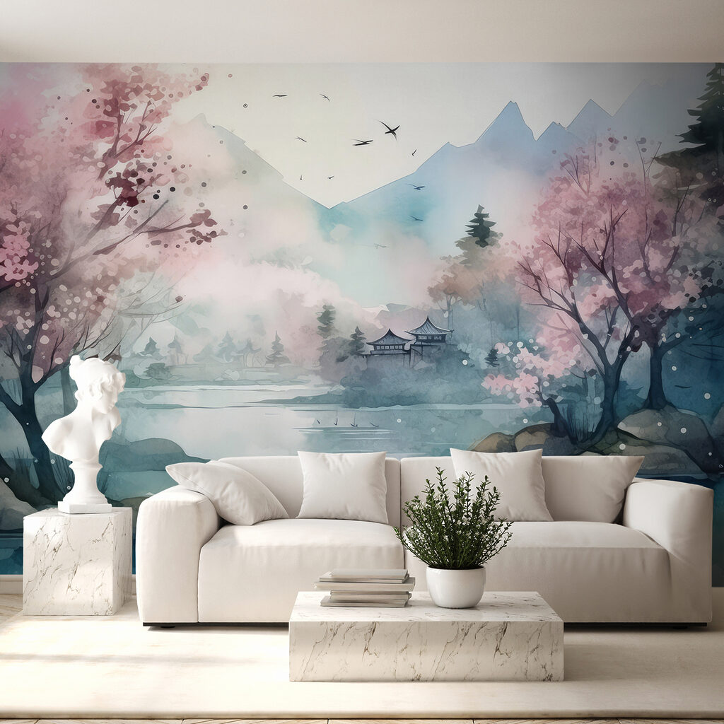 Bloesem weerspiegelt in bergwater — interieur 4