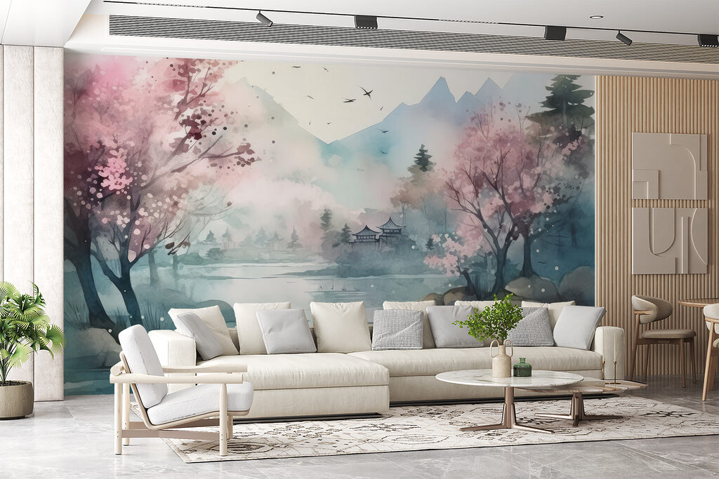 Bloesem weerspiegelt in bergwater — interieur 5