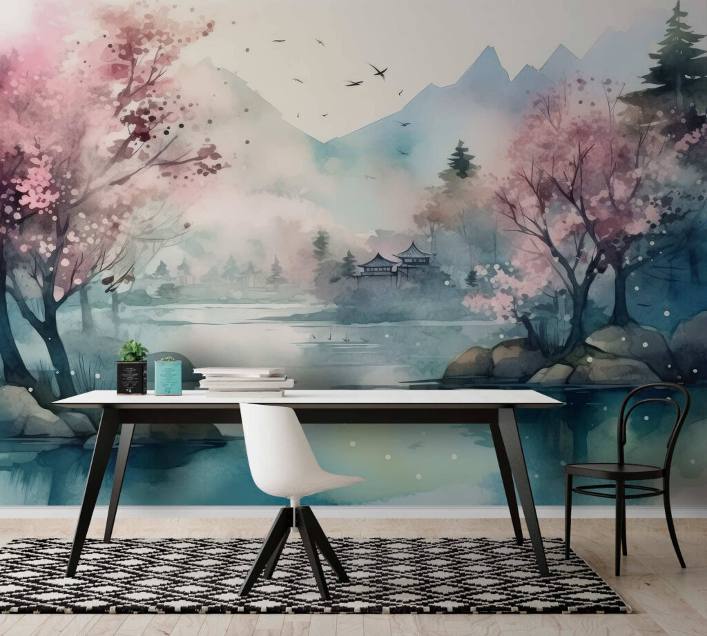 Bloesem weerspiegelt in bergwater — interieur 3