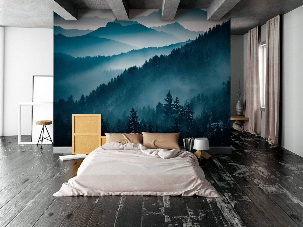 Blauwe nevel langs dennenhellingen — interieur 2