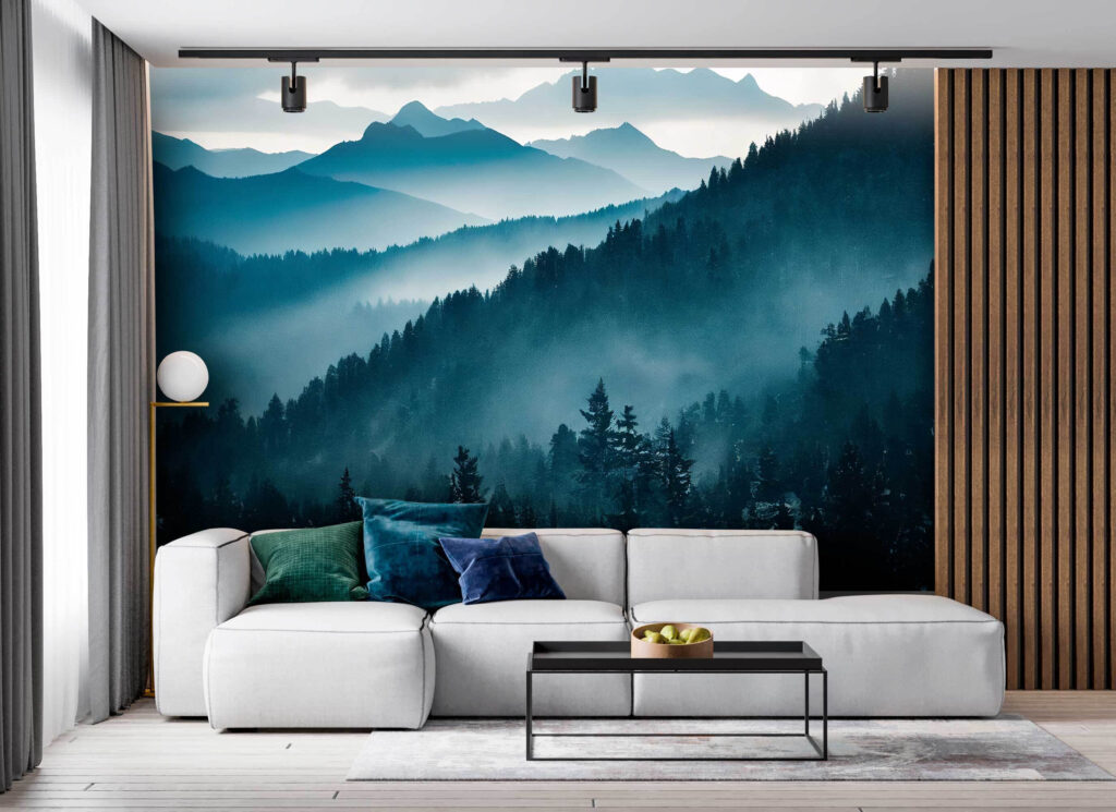 Blauwe nevel langs dennenhellingen — interieur 1