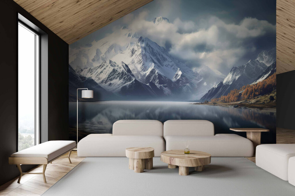 Sneeuwtoppen spiegelen in bergmeer — interieur 2