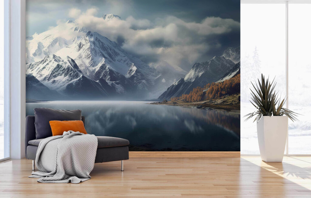 Sneeuwtoppen spiegelen in bergmeer — interieur 3
