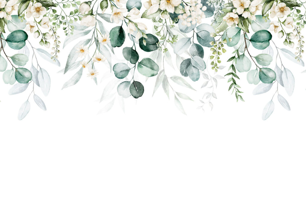 Witte bloemen, hangende blaadjes — volledig ontwerp