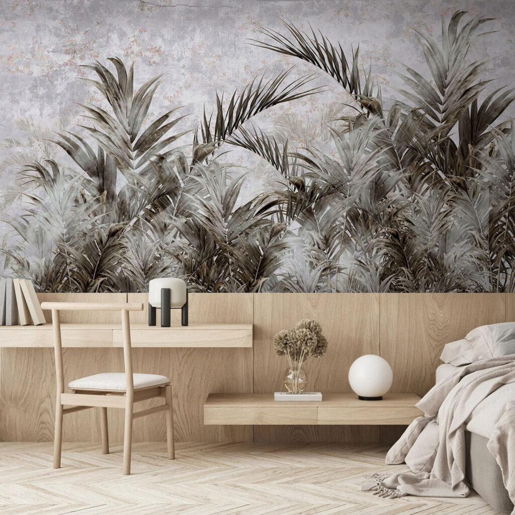Palmen in verweerde grijstekening — interieur 2