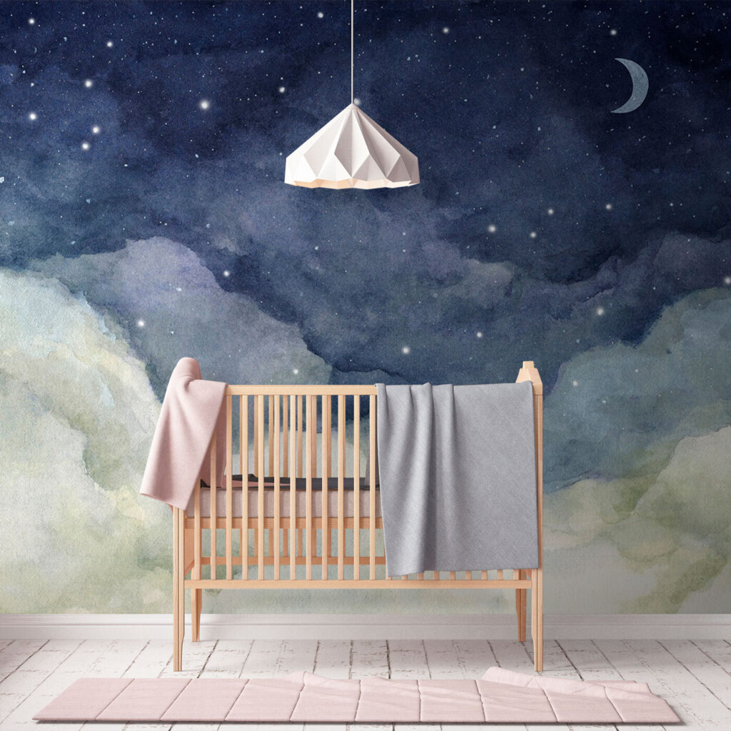 Maan en wolken bij nacht in een interieur
