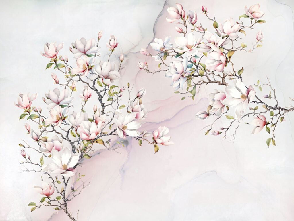 Schilderij van bloemen op een marmeren oppervlak — volledig ontwerp