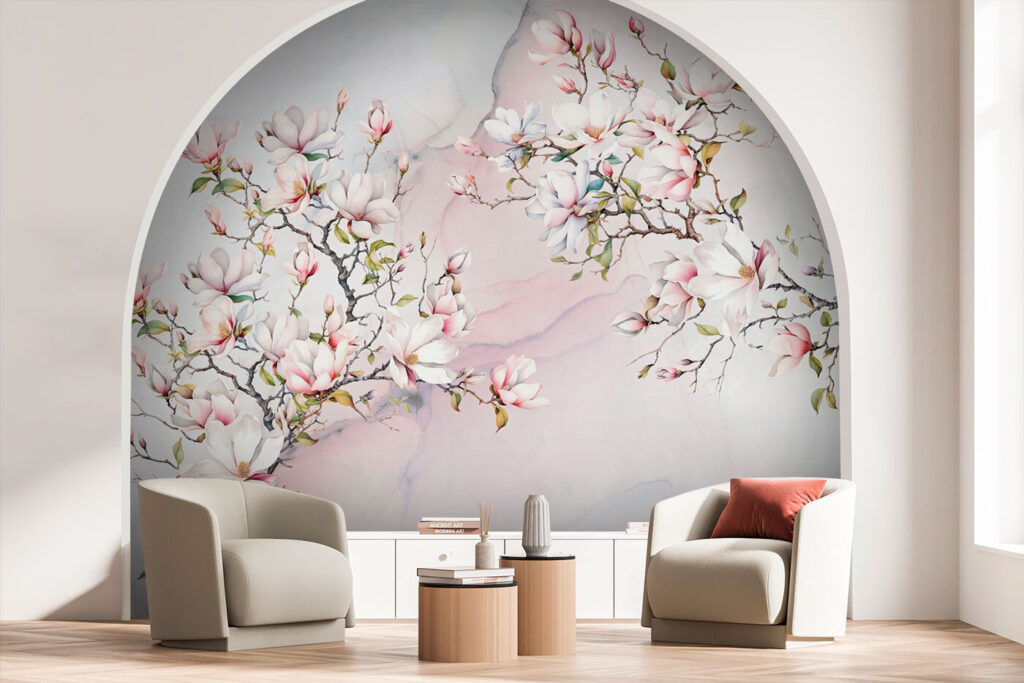 Schilderij van bloemen op een marmeren oppervlak — interieur 1