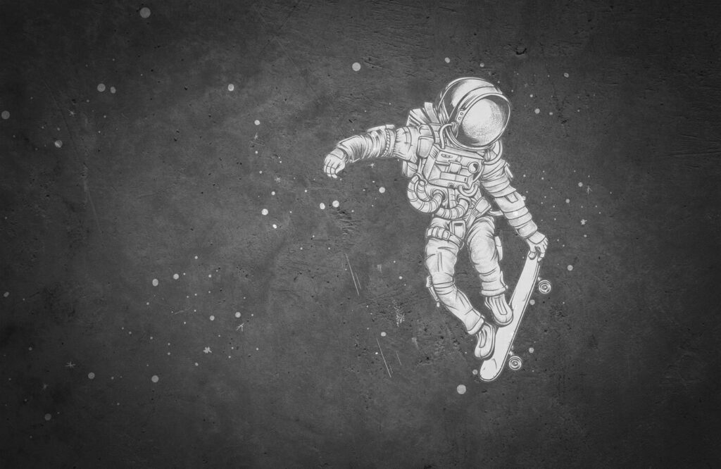 Astronaut op een skateboard — volledig ontwerp