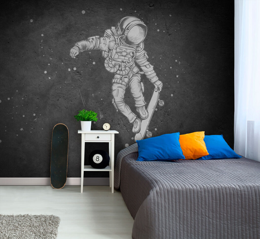 Astronaut op een skateboard — interieur 1