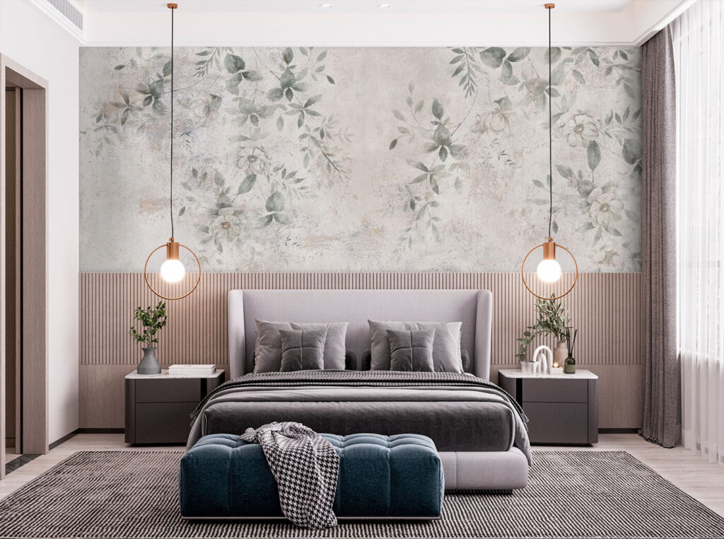 Bloemspoor op verweerd wit — interieur 4
