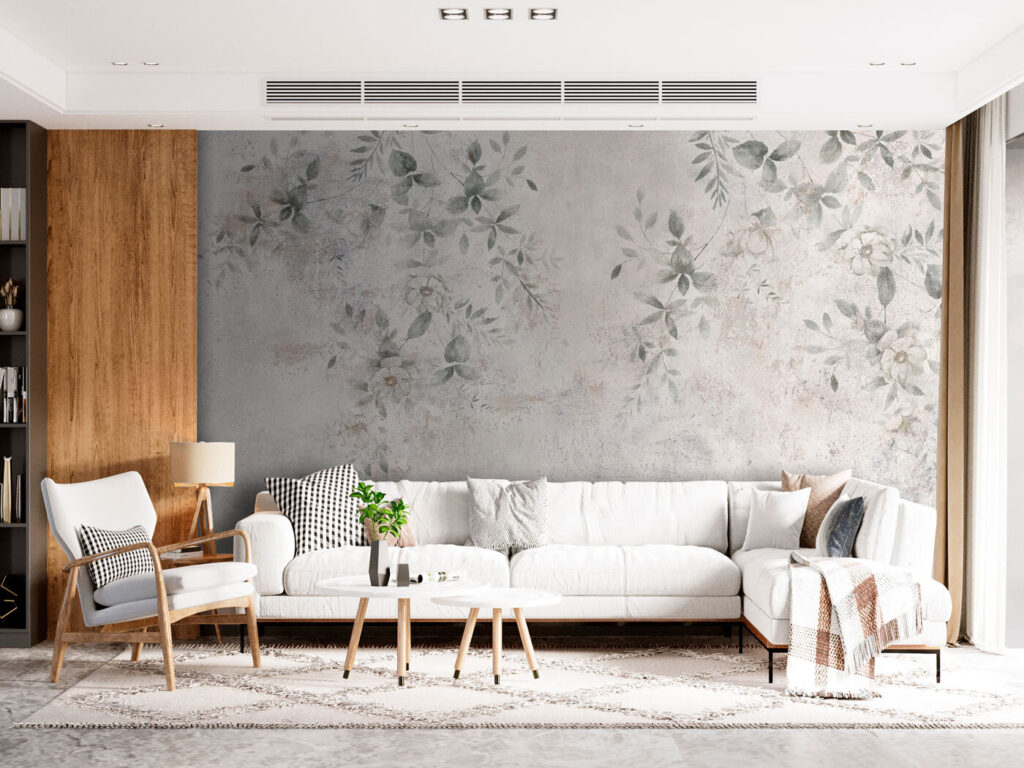 Bloemspoor op verweerd wit — interieur 2