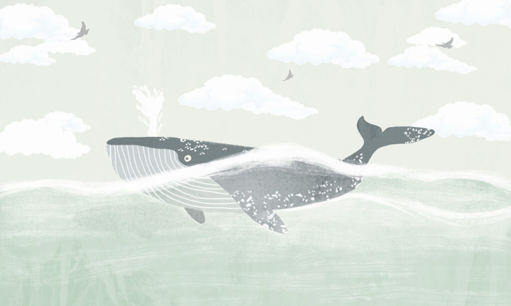 Walvis onder getekende wolken — volledig ontwerp