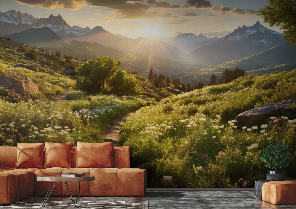 Smal bloemenpad naar bergdal — interieur 1