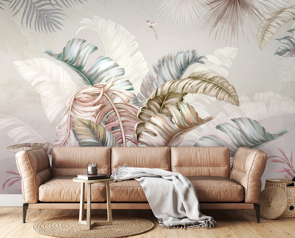 Ara tussen bleke pastelbladeren — interieur 5