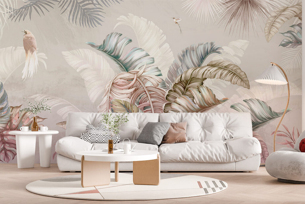 Ara tussen bleke pastelbladeren — interieur 6