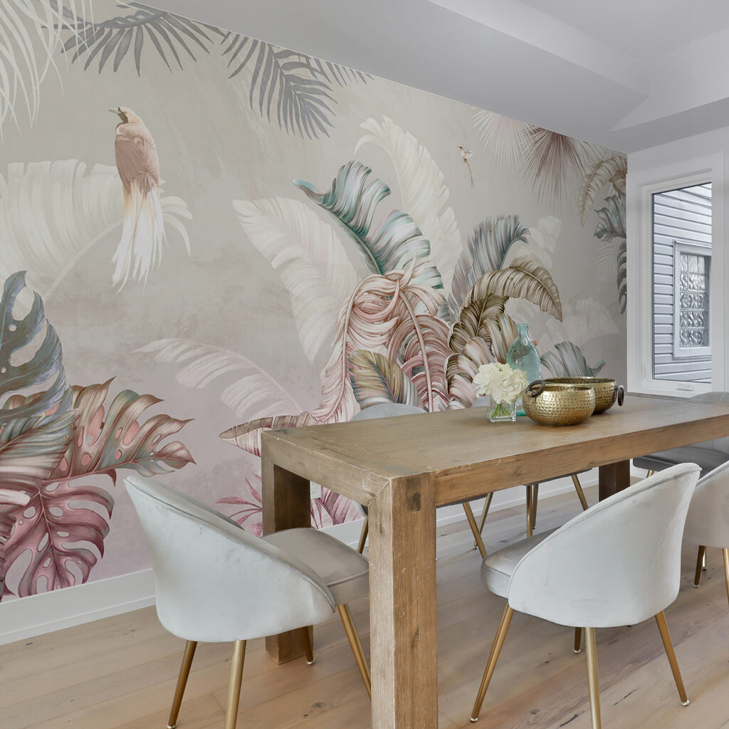 Ara tussen bleke pastelbladeren — interieur 7
