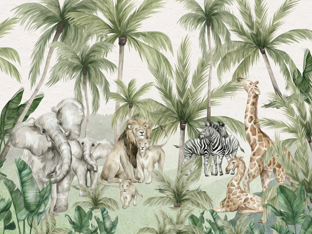 Safaridieren in een palmtuin — volledig ontwerp