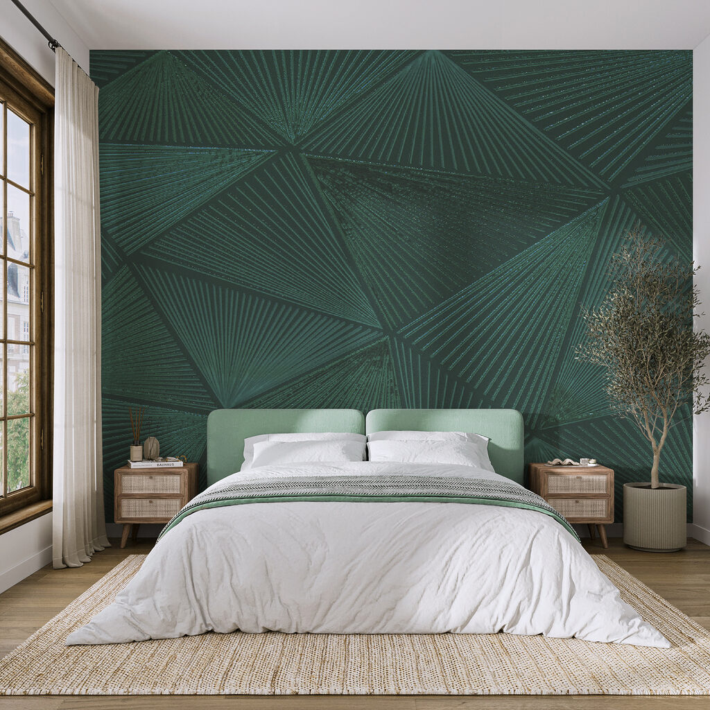 Groene driehoeken met streepribbels — interieur 2