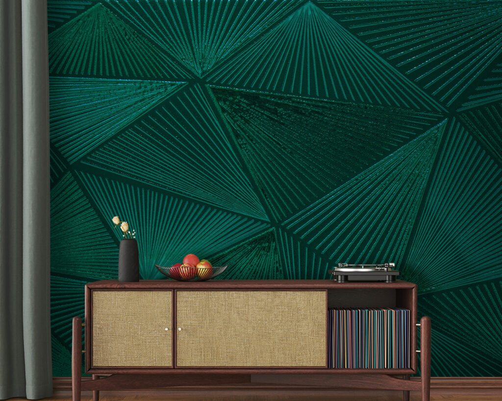 Groene driehoeken met streepribbels — interieur 1