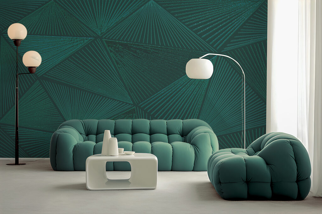 Groene driehoeken met streepribbels — interieur 3