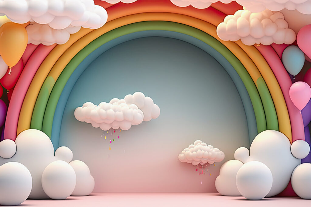 Regenboog en wolken in een kamer — volledig ontwerp