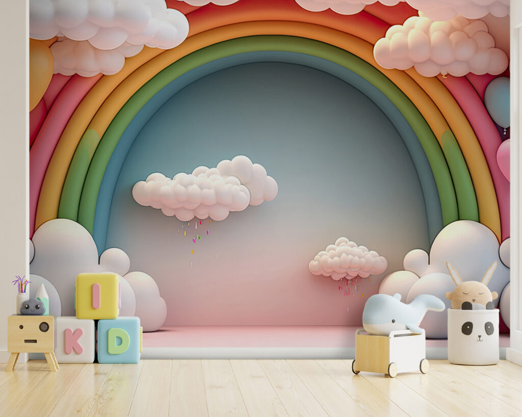 Regenboog en wolken in een kamer — interieur 1
