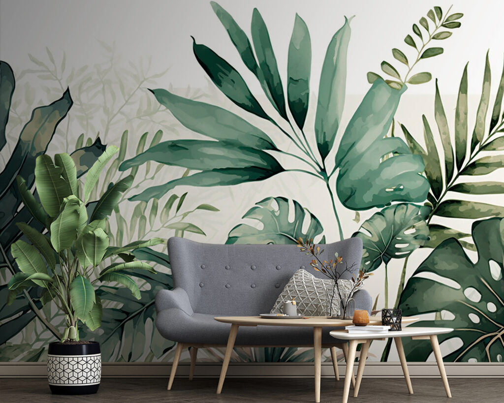 Monstera in groene aquarel — interieur 1