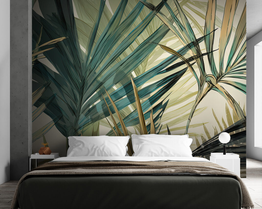 Groene palmwaaiers met okerlijnen — interieur 1