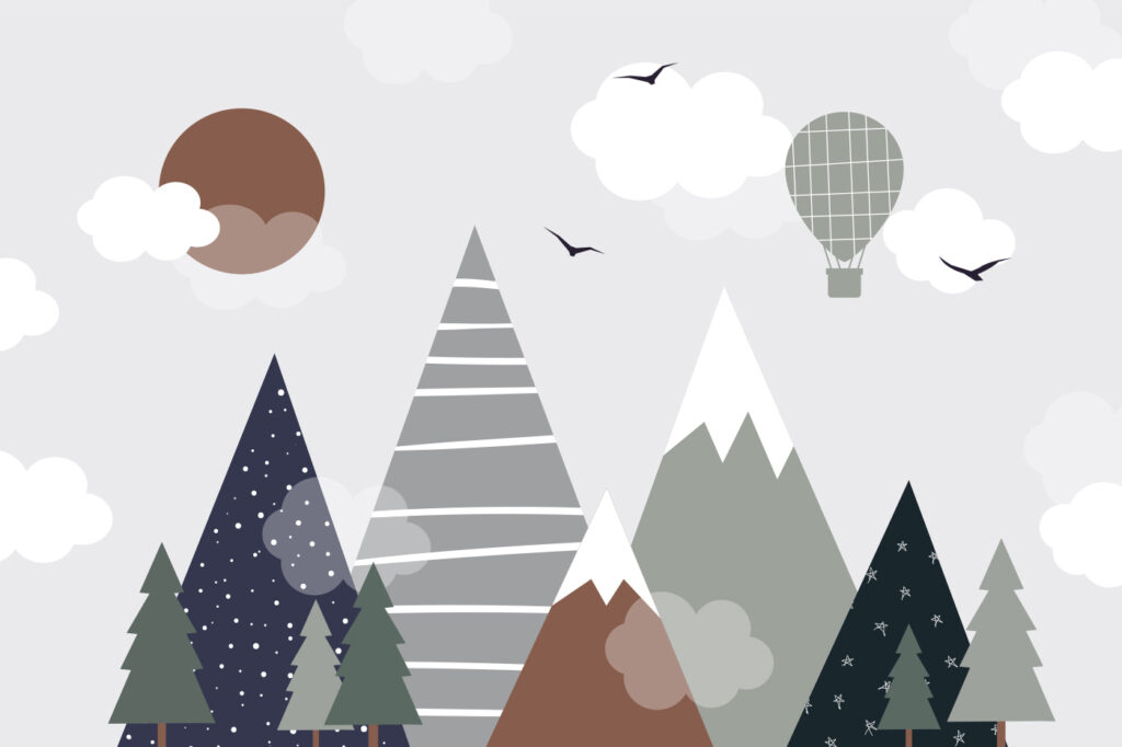 Ballon boven geometrische bergpieken — volledig ontwerp