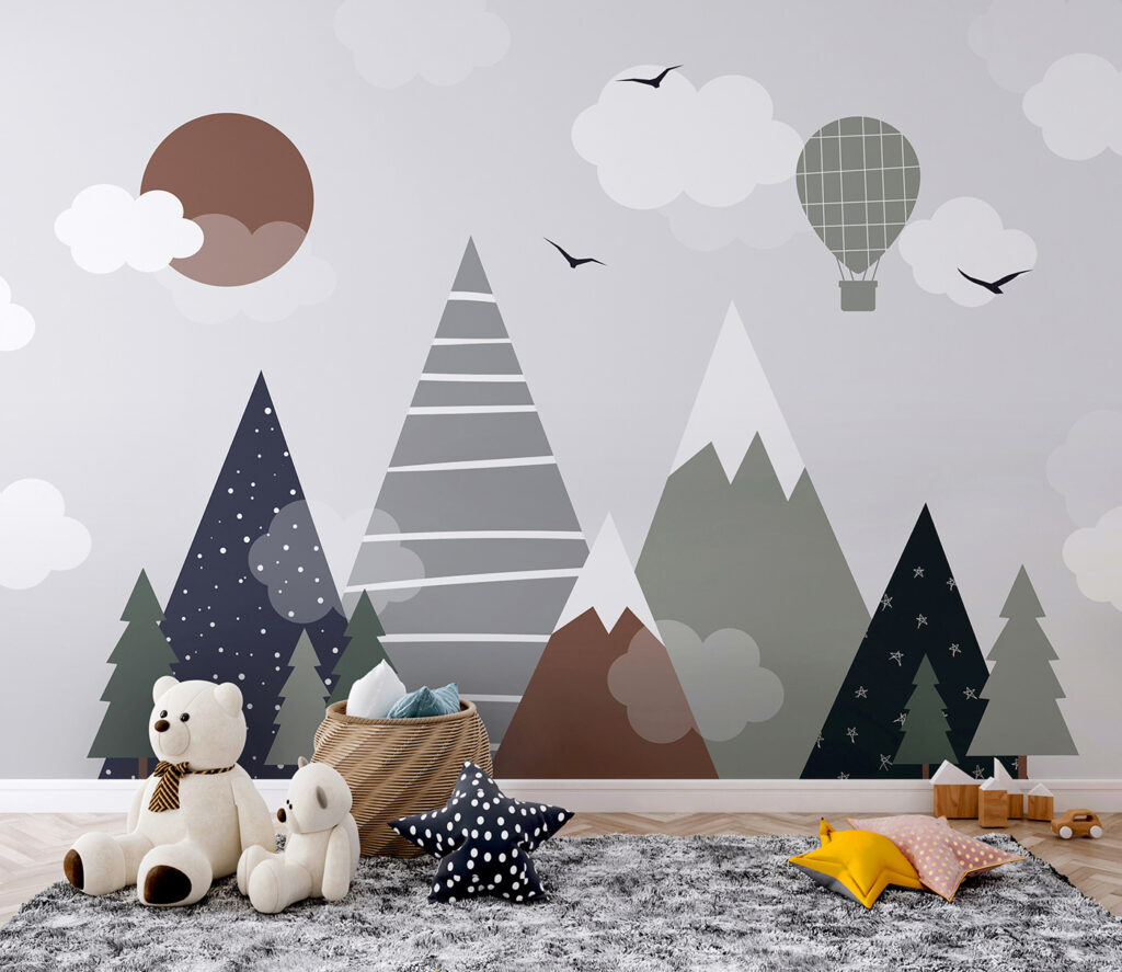 Ballon boven geometrische bergpieken — interieur 1
