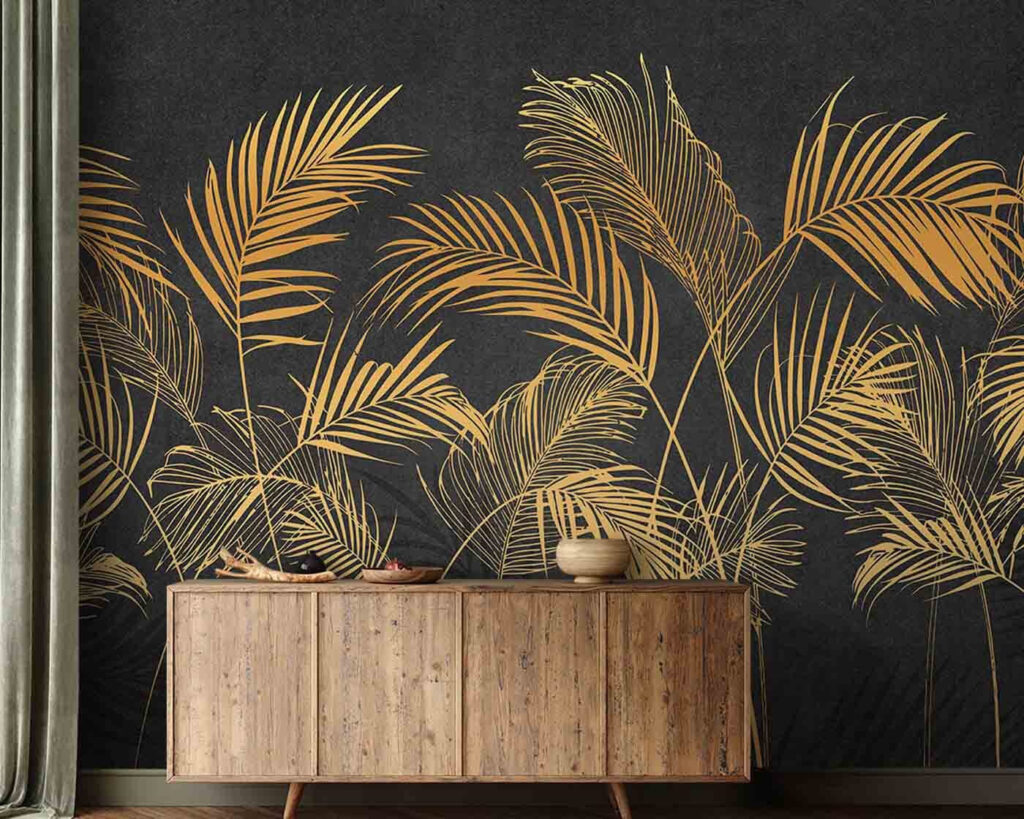 Goudkleurige palmveren op antraciet — interieur 1