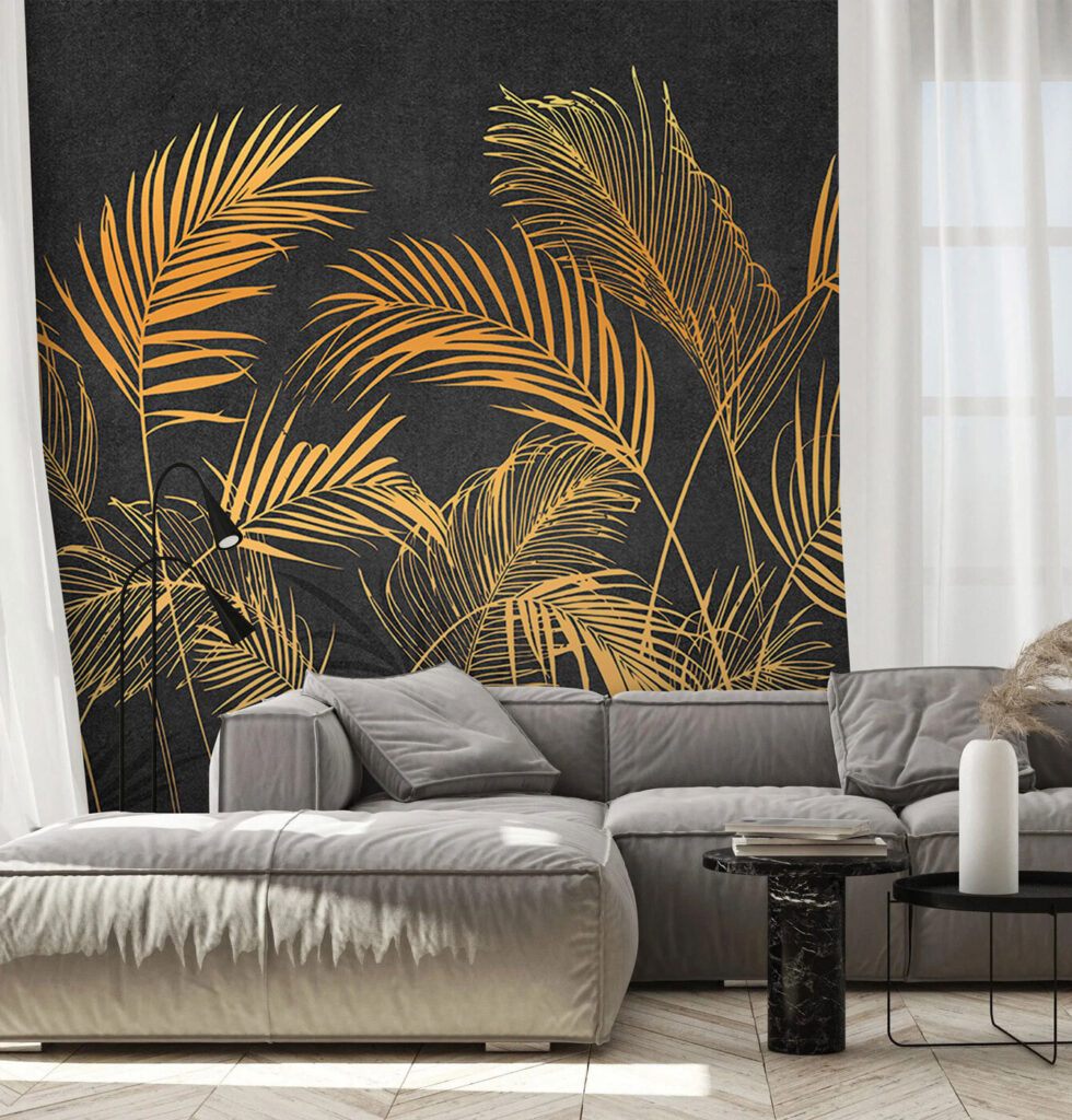 Goudkleurige palmveren op antraciet — interieur 2