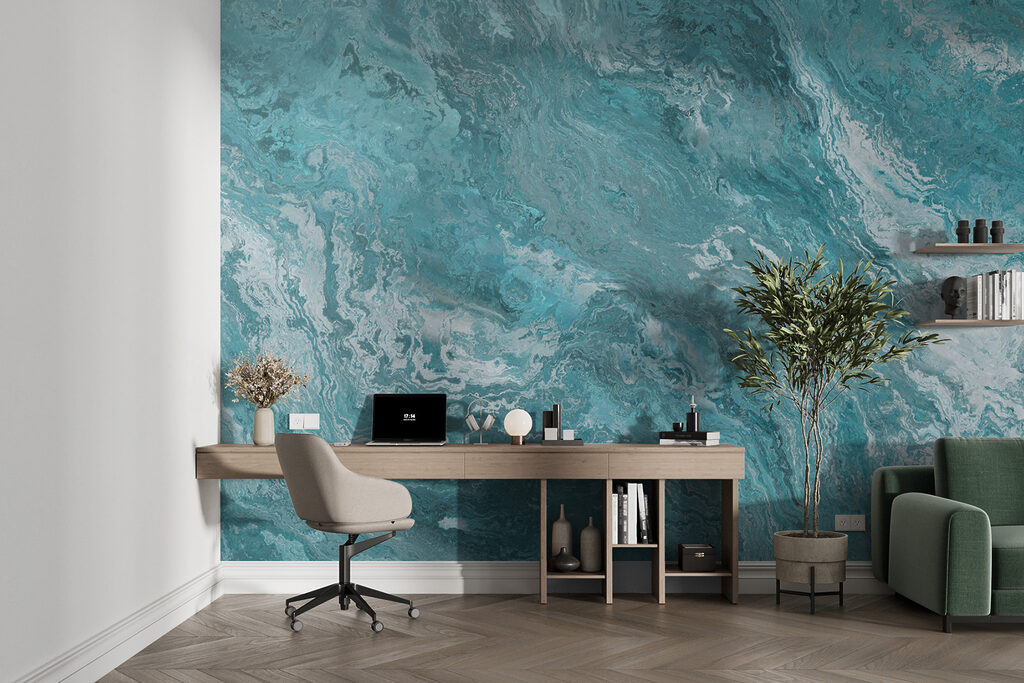 Turquoise steenbanden in golven — interieur 4