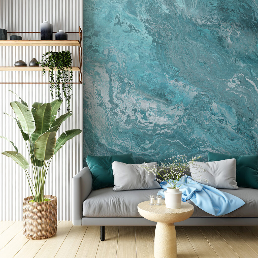 Turquoise steenbanden in golven — interieur 3